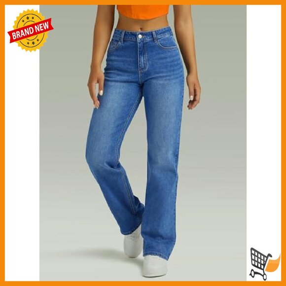 High Waisted Straight Leg Boyfriend Jeans Women's Denim Pants - Picture 5 of 7